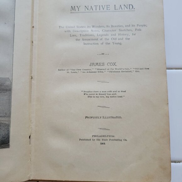 My Native Land By James Cox Illustrated Hardcover 1903 Vintage Book Staging Deco - Picture 4 of 11